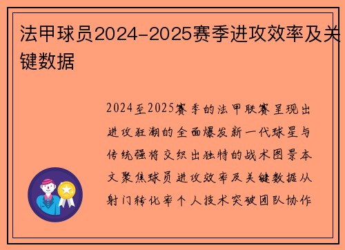 法甲球员2024-2025赛季进攻效率及关键数据