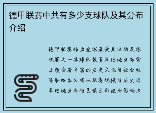 德甲联赛中共有多少支球队及其分布介绍